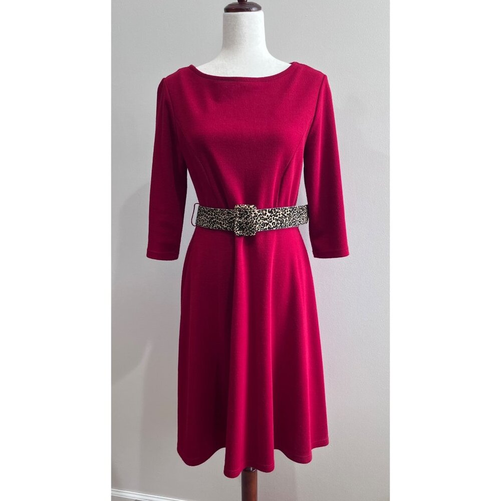 Lemmie for Nina Leonard Fit and Flare Dress Womens S Red Belted Leopard